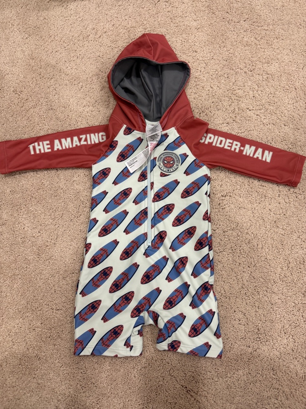 Disney Spider-Man Hooded Swim Romper - White, Blue & Red